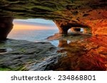 Far view of Sable Falls at Pictured Rocks National Lakeshore, Michigan ...