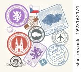czech travel stamps set  prague ... | Shutterstock .eps vector #1928162174