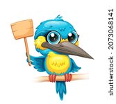 bird presenting wooden... | Shutterstock .eps vector #2073068141