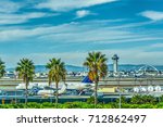 Airplanes in Los Angeles International airport apron. California, USA