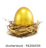 Golden Eggs In Nest Isolated On ...
