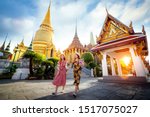 Asian Girl Walk In Wat Phra...