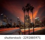 Cityscape in night time in Los angeles with road and highway, LA city, USA, united states of america