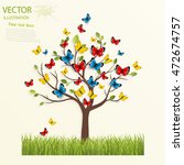 Butterfly On The Tree. Vector...