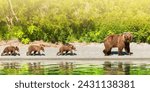 Bear with three cubs on the...