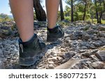 Woman In Sturdy Hiking Shoes On ...