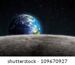 View of the rising Earth seen from the Moon