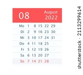 2022 august month calendar.... | Shutterstock .eps vector #2113299614