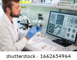 Small photo of Archaeologist working in natural research lab. Laboratory assistant cleaning animal bones. Archaeology, zoology, paleontology and science concept.