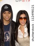 Small photo of Evan Ross and Kimberly Kardashian at Samsung and Sprint "The Upstage" Country Club. Private Location, Beverly Hills, CA. 04-15-07