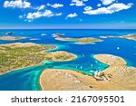 Kornati. Amazing island archipelago landscape of Kornati national park aerial panoramic view, Dalmatia region of Croatia