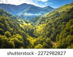 Alpine landscape of Dolomites Alps landscape view, green landscape od Lombardy, Italy