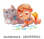 toddler and the cat play... | Shutterstock . vector #1825595021