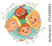 group of children in a circle.... | Shutterstock .eps vector #1913400001
