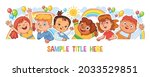 happy children holding poster.... | Shutterstock .eps vector #2033529851