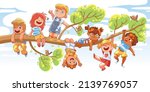 children hung on a tree branch... | Shutterstock .eps vector #2139769057