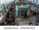 Small photo of Catania, Sicily, Italy - May 22, 2023: Flights delay due to Etna volcano eruption. Travellers crowd at departures hall airport Catania with their flights cancelled or delayed