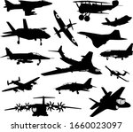 Military and civil vector aircraft silhouettes collection. Retro and modern