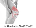 Small photo of Knee pain, meniscus inflamed, human leg medically accurate representation of an arthritic knee joint. Persistent, sharp discomfort in the knee joint, accompanied by swelling, stiffness, limited range