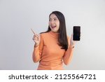 asian woman show mobile phone... | Shutterstock . vector #2125564721