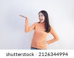 isolated asian woman presenting ... | Shutterstock . vector #2126344994