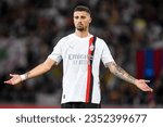 Small photo of Bologna, Italy, August 21, 2023, Milan's Rade Krunic portrait reacting during Italian soccer Serie A match Bologna FC vs AC Milan