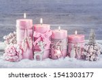 Four Pink Christmas Candle For...