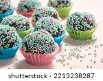 chocolate ball covered with colorful sugar sprinkles, brazilian candy