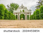 park and baroque style church... | Shutterstock . vector #2034453854