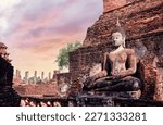 Small photo of Sukhothai Wat Mahathat Buddha statues at Wat Mahathat ancient capital of Sukhothai Thailand. Sukhothai Historical Park is the UNESCO world heritage