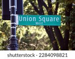 Union Square West green traffic sign in New York