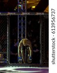 Small photo of STOCKHOLM, SWEDEN - APRIL 1, 2017: Presentation of the MMA title fight between Martin Akhtar vs Kevin Petshi at Superior Challenge 15 at Eriksdalshallen in Stockholm. Petshi won by submission