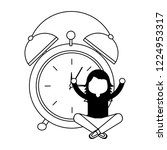 girl cartoon wake up clock alarm | Shutterstock .eps vector #1224953317