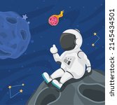 astronaut seated in meteorite... | Shutterstock .eps vector #2145434501