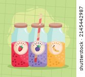 thre flavors yogurts bottles... | Shutterstock .eps vector #2145442987