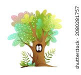 hollow tree and spooky funny... | Shutterstock .eps vector #2080281757