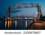 An evening view of Duluth Aerial Lift Bridge, constructed in 1901-1905.