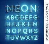 realistic neon font with wires... | Shutterstock .eps vector #1067367911