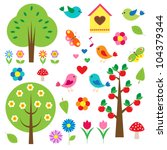  Birds And Trees. Vector Set