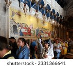 Small photo of JERUSALEM, ISRAEL - June 23, 2023: The Church of the Holy Sepulchre, the greatest Christian shrine in Jerusalem with pilgrims and tourists, Israel