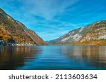 Austrian tourist destination Hallstatt village on Hallstatter See lake in Austrian alps. Salzkammergut region, Austria
