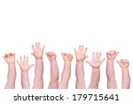 concept of baby hands on white background