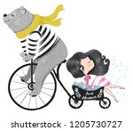 cute bear travel with little... | Shutterstock .eps vector #1205730727