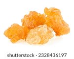 Small photo of Frankincense or olibanum aromatic resin isolated on a white background. Incense, perfumes.