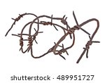 Rusty Barbed Wire On White...