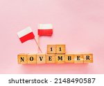 11 November Greeting Card with Poland Flags . Polish Independence day 