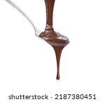 dripping chocolate in a spoon on a white background