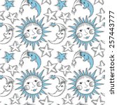 seamless pattern with sun  moon ... | Shutterstock .eps vector #257443777