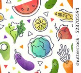 seamless fruit and vegetables... | Shutterstock .eps vector #523705591
