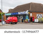 Small photo of 7 September 2018 Aa Royal Mail van parked outside small shop units on the Ballymaconnell Road South in Bangor County Down Northern Ireland.